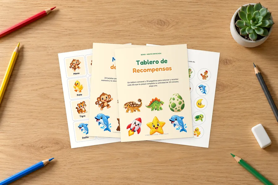 Bonos impresos: memorama de animales y tablero de recompensas